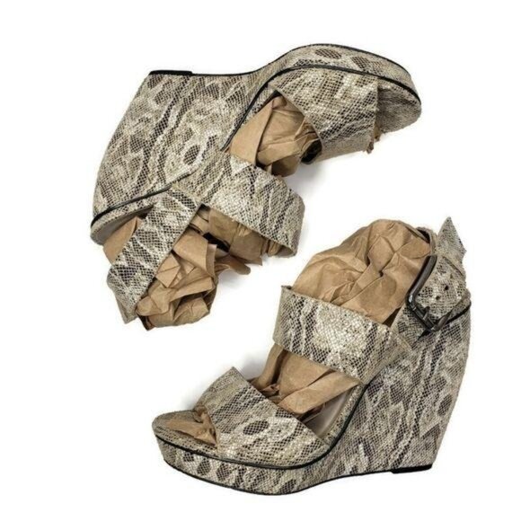 Rebecca Minkoff Women's Snake Print strappy Wedge Sandals Size 7 - Picture 15 of 16